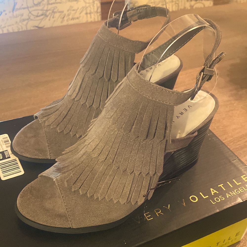 Gray Fringed Heels